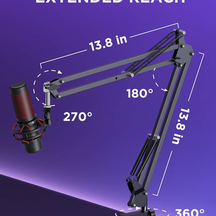 InnoGear Microphone Stand Mic Boom Arm for Blue Yeti HyperX QuadCast S SoloCast Snowball Fifine K669B and other Mic, with Shock Mount Windscreen Pop Filter Mic Clip Holder Cable Ties, Medium
