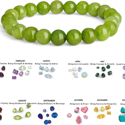Birthstone Bracelet for Women Men,Natural Stone Beaded Bracelets,Healing Crystal Gemstones Stretch Bracelet Stress Relief Month Bracelet Birthday Jewelry Gifts