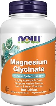 NOW Foods Magnesium Glycinate 100mg 180 Tablets High Absorption supplement bottle