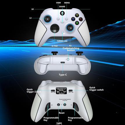 YUYIU Wireless 2.4GHz Controller with 7 Colors RGB Light for Xbox Controller, Xbox One Series X|S,Consoles,Steam PC Windows, with 1000mAh Battery/Dual Vib-ration/Turbo/Programmable, 3.5mm Audio Jack (Pearl white)