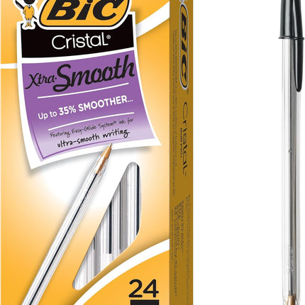 BIC Cristal Xtra Smooth Black Ballpoint Pens, Medium Point (1.0mm), 24-Count Pack, Extra Smooth and Reliable Ballpoint Pens