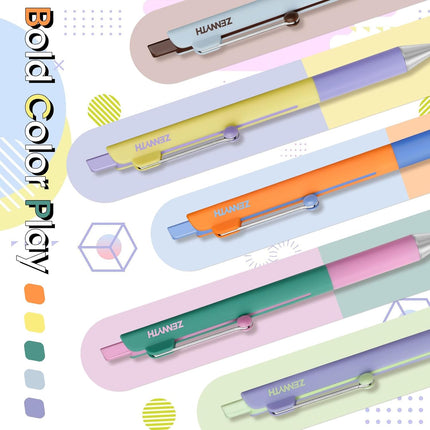 Solati Gel Pens, 5PCS 0.5mm Fine Point Smooth Writing Black Ink Pens, Cute Color Blocking Design with Rolling Clip, Quick Dry Writing Pens for School, Office & Gifts (Z3 5PCS Contrast Color)