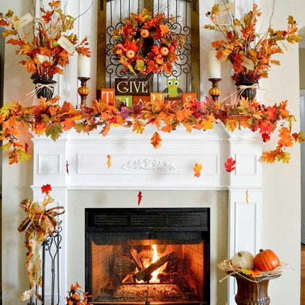 3 Pack Maple Leaf Garland - 5.9Ft/Piece, Orange, Artificial Autumn Foliage Thanksgiving Decor