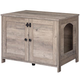 Litter Box Enclosure, Cat Litter Box Furniture with Removable Divider, Large Hidden Litter Box Furniture, Wooden Cat House, End Side Table, 31" L x 17.5" W x 19.7" H, Greige BG03MW01G2
