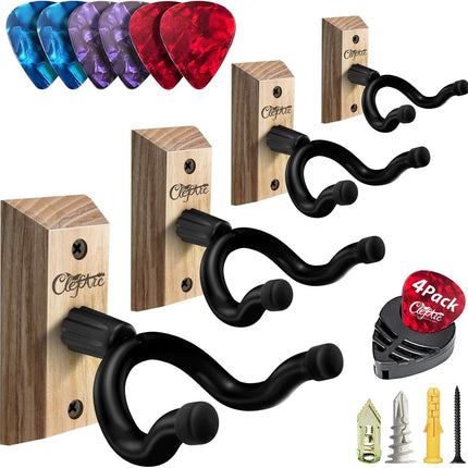 Black Guitar Wall Mount 4 Pack, Picks and Pick Holders, Ashwood