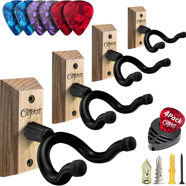 Black Guitar Wall Mount 4 Pack, Picks and Pick Holders, Ashwood