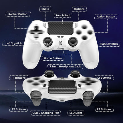 Puiseno Wireless Controller for PS-4, Dual Vibration Game Joystick/Motion Sensing/Touchpad/Speaker/3.5mm Audio Jack Headphone, Upgraded Six-Axis Sensor, Compatible with PS4/Slim/Pro Console/PC (WHITE)
