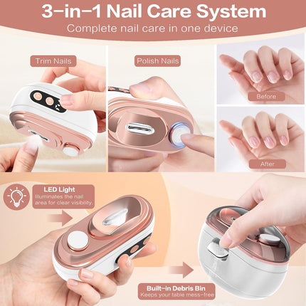 Electric Nail Clipper, Upgraded 3 in 1 Rechargeable Automatic Nail Trimmer