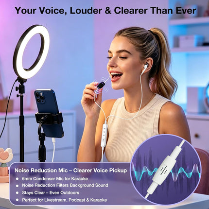 KM08 Portable In-Ear Monitor Live Streaming & Karaoke Headset with Mic, Built-in Sound Card for Sound Effects & Voice Changer, 2-in-1 Wired Earbuds & Microphone for TikTok YouTube Streaming Podcast