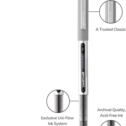 uniball Vision Rollerball Pen, Fine Point (0.7mm), Black Ink, 6 Pens