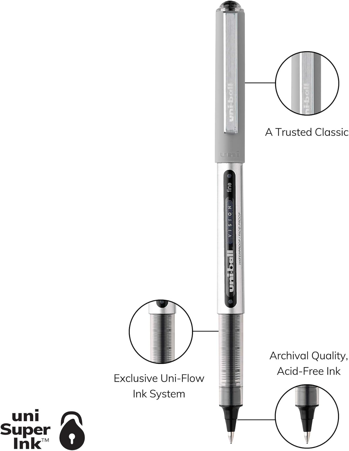 Rollerball Pen, Fine Point (0.7mm), Black Ink, 6 Pens - photo 3