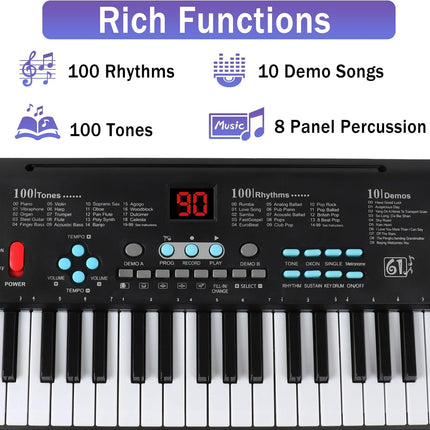 61 Keys Keyboard Piano, Electronic Digital Piano with Built-in Speaker Microphone, Portable Keyboard Gift Teaching for Beginners, Electric Piano for Kids, Birthday Gift for Children