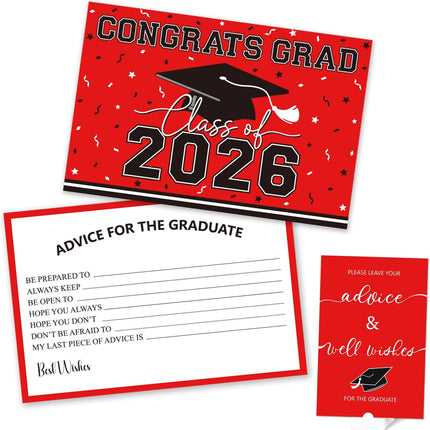 50PCs Graduation Wish & Advice Cards for Class of 2026 - Graduation Party Favors ，Graduation Decorations, Congrats Grad Graduation Cards to Cherish Memories（Red and Black）