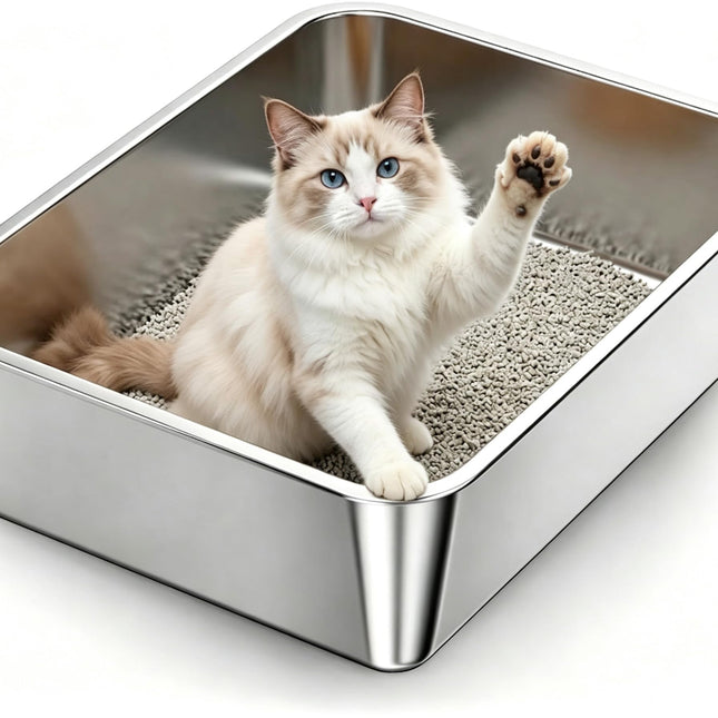 Stainless Steel Cat Litter Box Sturdy Metal Pan for Cats and Pets