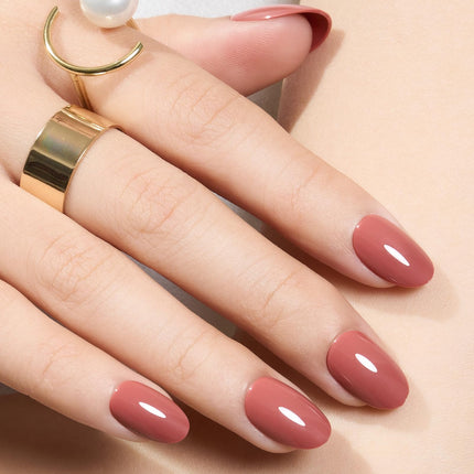 Dark Red Short Fall Press On Nails, Oval Fake Nails