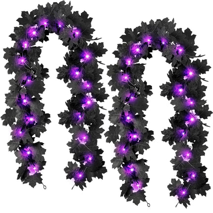 2Pcs Black Maple Leaf Garland Halloween Artificial Fall Leave Vines