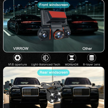 4K+1080P*3 FHD Dash Cam Front and Rear, 360° Car Camera, 5.8GHz WiFi 20MB/s