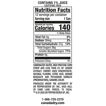 Canada Dry Cherry Gingerale Fruit Splash 12oz, Pack of 12