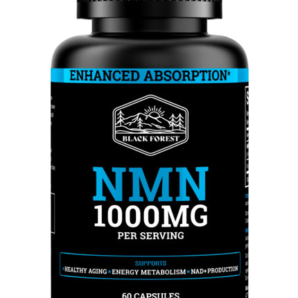 Black Forest NMN 1000mg Supplement 99% Pure with BioPerine 60 Capsules front bottle