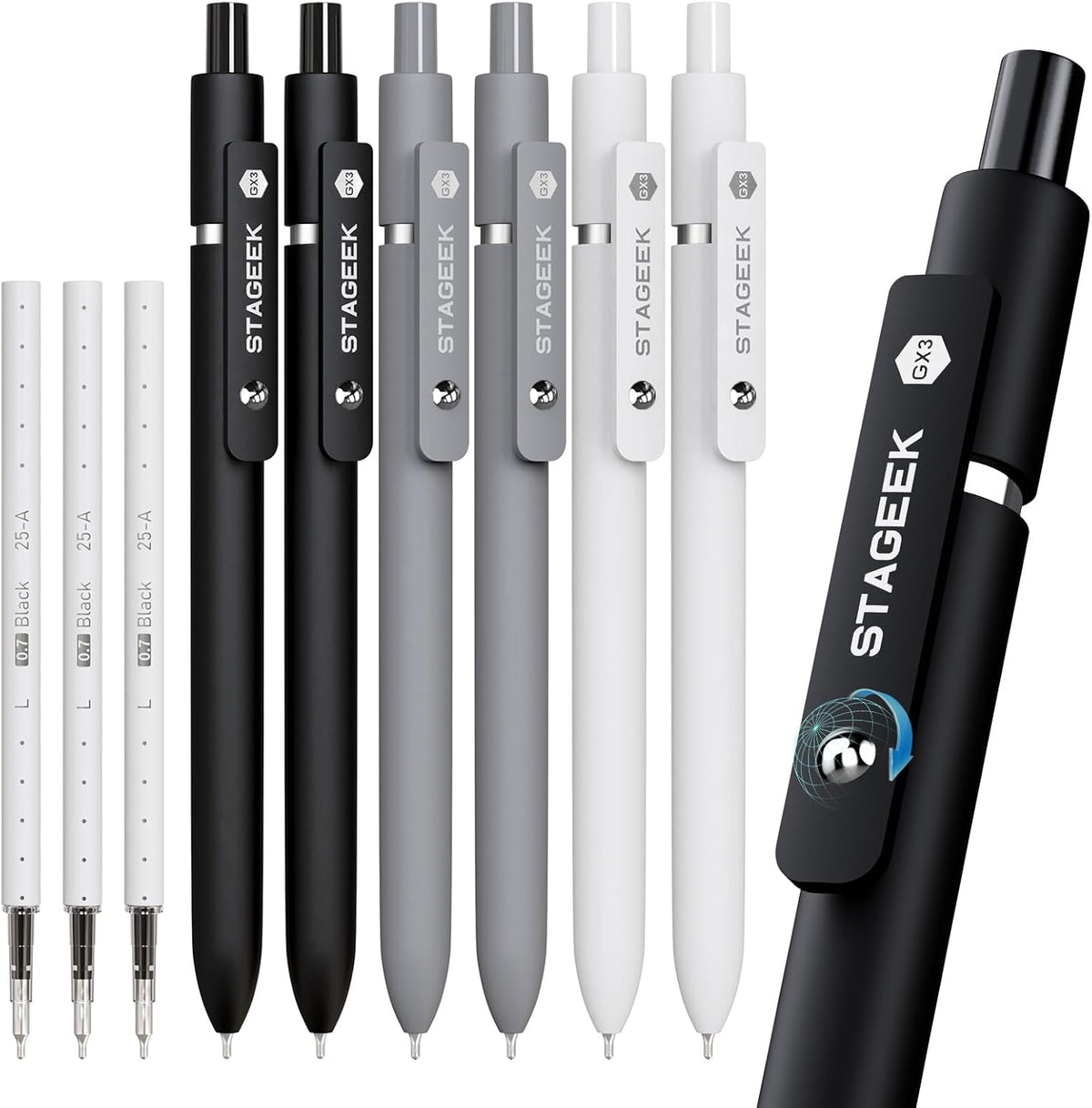 Black Gel Pens, 6Pcs Fine Point Smooth Writing Pens with 3 Extra Refills, Black Ink Pens for Journaling, Office, Note