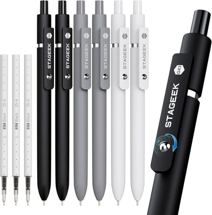 Black Gel Pens, 6Pcs Fine Point Smooth Writing Pens with 3 Extra Refills, Black Ink Pens for Journaling, Office, Note
