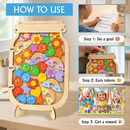 Magnetic Reward Jar, Personalized Mix 35+ Tokens Reward Jar for Kids, Reward Jar, Classroom Management Tool, Reward Jars for Kids, Star Jar Reward, Behavior Chart for Kids