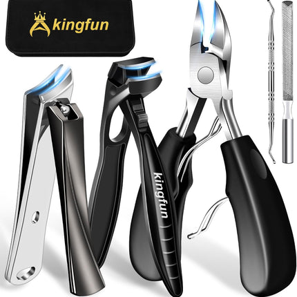 Toenail Clippers for Thick Toenails, Kingfun Ingrown Toe Nail Clippers for Thick Nails for Seniors, Heavy Duty Toe Nail Clippers for Men, Angled Head Large Toenail Clippers for Seniors 5Pcs