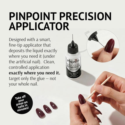 Pronto 20 mL Nail Glue Remover, Acetone Free for Press On Nails, Removes Nail Glue, Gel & Polish, Gentle on Natural Nails & Skin, Professional Nail Glue Dissolver with Precision Applicator