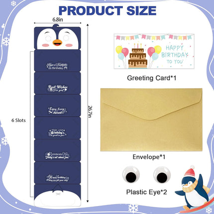 Happy Birthday Money Envelope for Cash,Birthday Card Money Holder with 6 Slots,Surprise Gift for Men Women Girls Boys,Money Gift Idea.(Penguin)