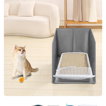 Waterproof Cat Litter Box Enclosure Splash Guard with Removable Mat, Cat Box Enclosure with 2 Hooks for Scoop, Anti-Leakage, Dust Control, Easy to Clean-24.02 x 16.14 x 16.14 inches