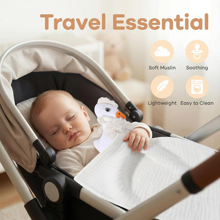 Baby Security Blanket Lovey with Plush Swan, White Muslin Cotton Comfort Blanket, Newborn to 36 Months, Soft Cuddle Toy