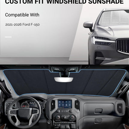 Windshield Sun Shade for Ford F150 2021-2025. Reflective Aluminum Film Front Window Sunshade B