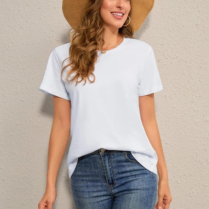 100% Cotton Basic T Shirts for Women Crew Neck Loose Fit Plain Tops
