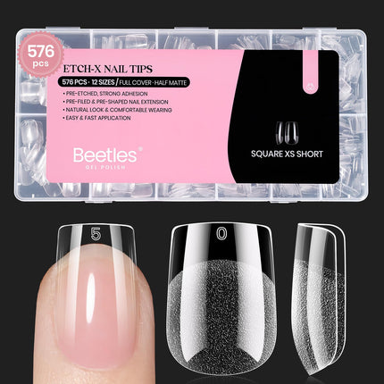Tips de uñas almendra medianos 576pcs 12 tamaños tips de gel suave pre-grabados