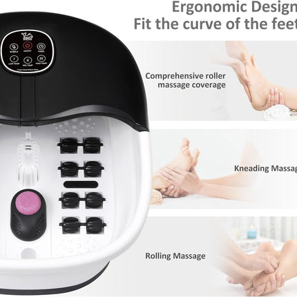 Collapsible Foot Spa Bath Massager with Heat Bubbles and Vibration Massage and Jets, 16oz Tea Tree Oil Foot Soak with Epsom Salt, Foot Bath Basin with Red Light & Remote - Black