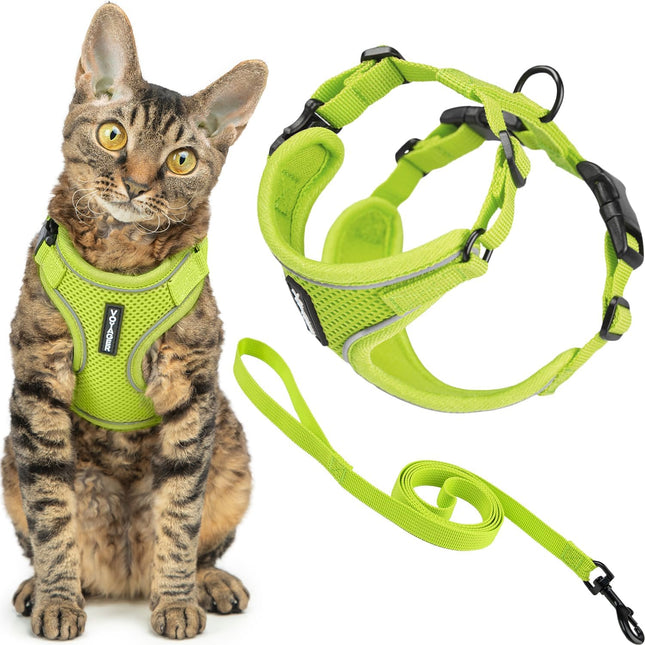 Escape-Proof Step-in Lock Cat Harness & 5ft Neoprene-Handle Leash Set All-Weather Mesh with Reflective Stitching for