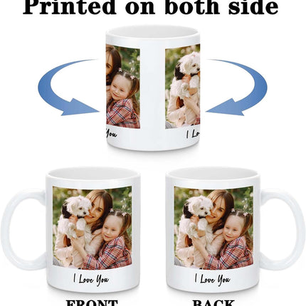 Elemtansy Custom Coffee Mug for Men Women, Personalized 11oz Ceramic Mug with Photo Text & Birth Flower,Customized Valentines Day Gifts for Him Her(1 Photo)