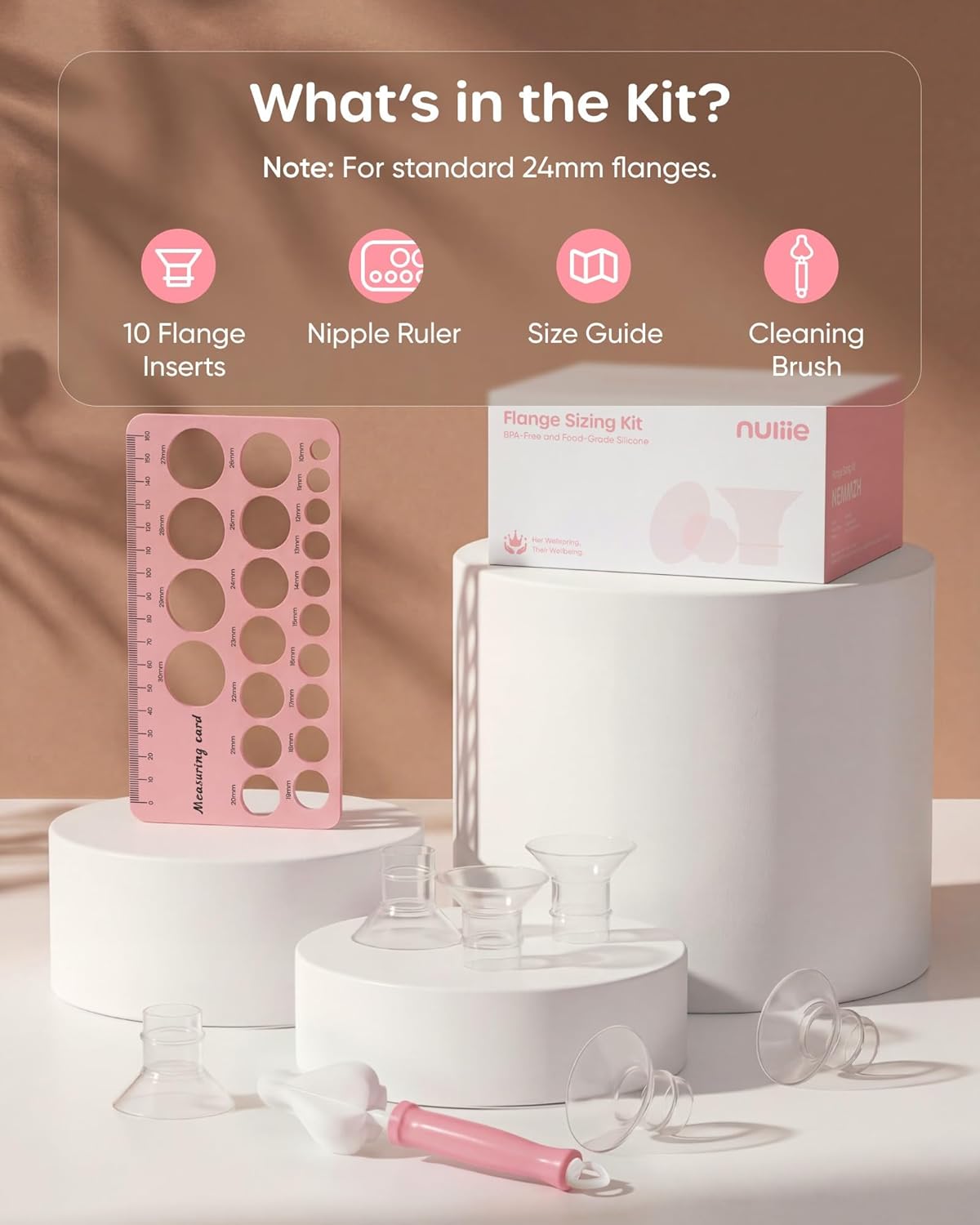 3-in-1 Flange Sizing Kit 12/14/16/18/20mm for 24mm Flange/Shield of Most Pumps, 10PCS Silicone Flange - photo 3