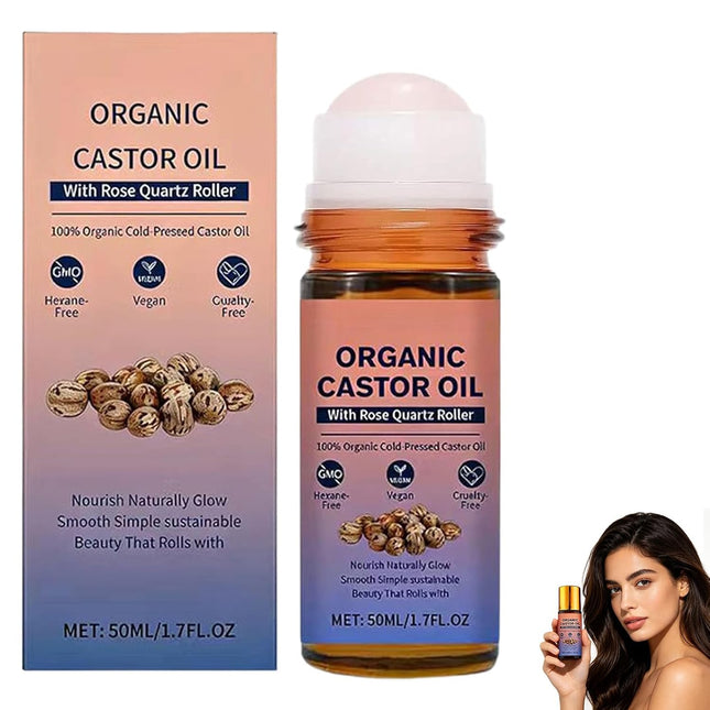 Organic Castor Oil Roll On with Rose Quartz Roller