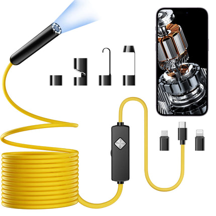 Endoscope with Light, 1920P HD Borescope with 8 Adjustable LED Lights, Semi-Rigid Snake Camera, IP67 Waterproof Inspection Tool (16.4ft, Black + Dual Lens Wiring Harness)