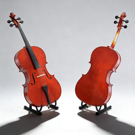 4/4 Full Size Acoustic Cello Kit for Adults, Students & Beginners - with Portable Bag, Bow, Rosin, Stand, Bridge (Red)