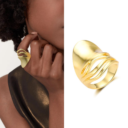 Chunky Rings for Women Gold and Silver Statement Rings Mask Dome Gold Plated Fashion Band Ring Cocktail Costume Jewelry Gift
