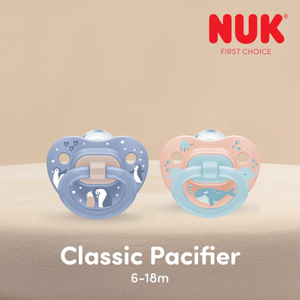 NUK First Choice Classic Orthodontic Pacifier, 6-18 Months Baby Pacifier, Purple & Blue, Baby Must Haves, 5-Pack