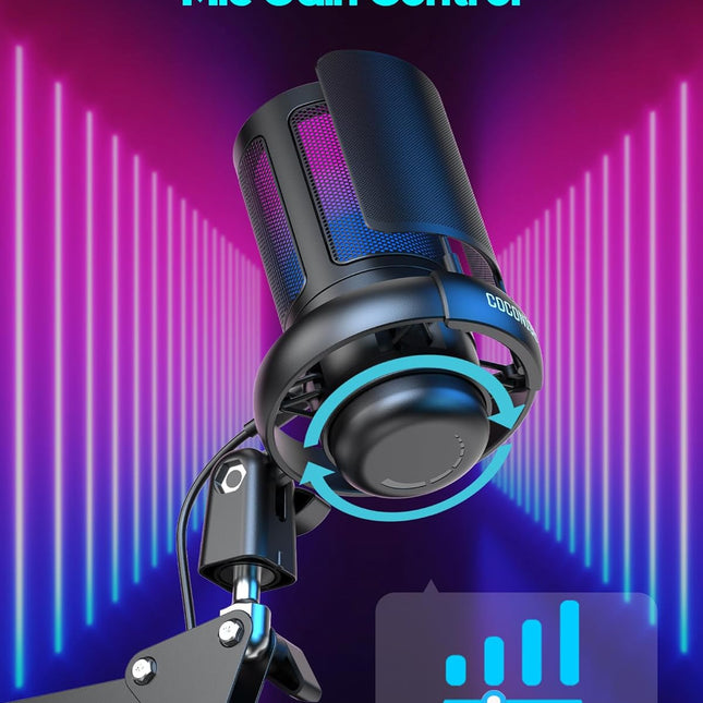Gaming Microphone, USB PC Mic for Podcasts Videos, Streaming, Condenser Mic with Quick Mute, Tripod - photo 2