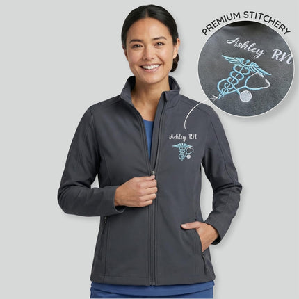 Custom Nurse Name Embroidered Soft Shell Jacket – Appreciation Nurse, Healthcare workers or Medical Staff