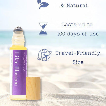 Kailuna Co. Lilac Blossom Delicious Pure Essential and Fragrance Oil Perfume Roll On with Organic Jojoba Oil, Alcohol Free, Small-Batch, Made in California, 0.34 Fl Oz
