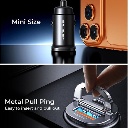 【Upgraded】 125W Car Charger USB C Super Fast Charging, [PD65W & QC60W][All Metal] MRGLAS Cigarette Lighter Car Charger, RV Car Electronics Accessories for iPhone 17 Pro Max iPad Samsung S25 Pixel 10