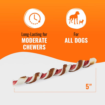 GOOD 'N' FUN Triple Flavor Twists with Bully Chews, High-Protein Dog Treat for All Adult Dogs, Made with Real Chicken, Beef Hide, Pork Hide, Bully & Beef Liver Flavor, 6 Count