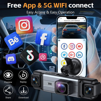 Dash cam de 4 canales 360° frontal, trasera e interior, tarjeta de 64GB incluida