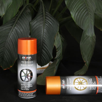 EASTUP Premium Metallic Acrylic Enamel Wheel Paint Orange-Gold Color - Brilliant Finish, High Durability, Fade-resistant, Quick Drying Rim Coating Spray Paint.